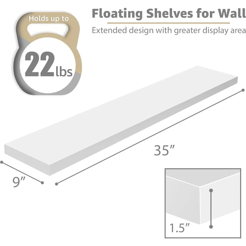 Floating Shelves for Wall - 2 Long Floating Shelves Farmhouse - 35 x 9 Inch Wall Mounted Floating Shelves for Wall, White 3