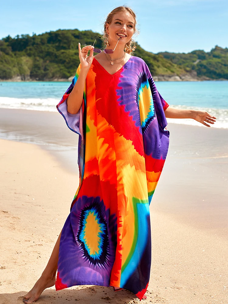 Cover-up Bohemian Dress Print Beach Style Kaftan Swimsuit Cover Maxi Dress Robe