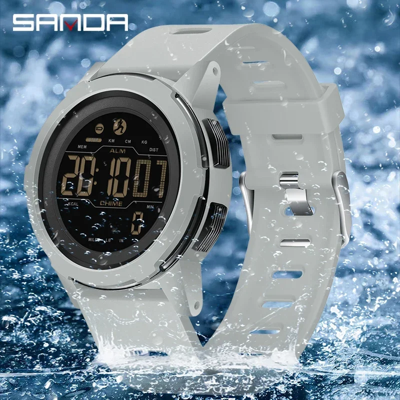SANDA 2189 Military Waterproof LED Digital Mens Wristwatches Luxury Sports Pedometer Men Watches Shockproof Reloj Hombre