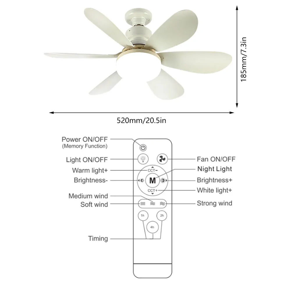 Ceiling Fan With Lighting Lamp E27 Converter Base With Remote Control for Bedroom Living Room Ceiling Fans AC85-265V