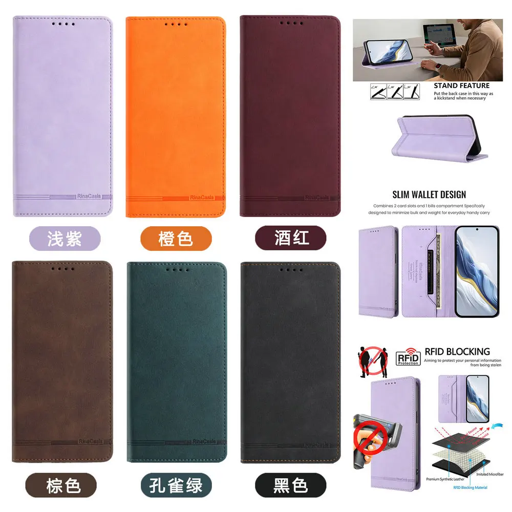 RFID Leather Wallet Flip Case - Premium Magnetic Cover