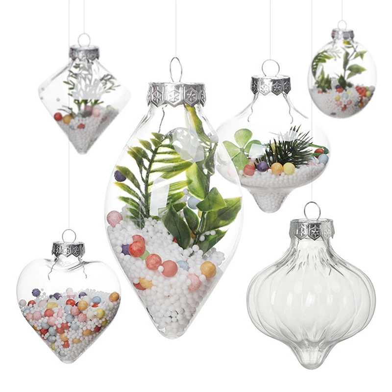 Multi Shaped Plastic Empty Ball Pendants Micro Landscaping Transparent Container Christmas Tree Hangings Ornaments Supplies 1PC