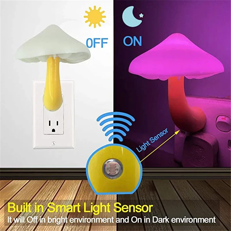 LED Night Lights Mushroom Shape Automatic Sensor Toilet Bedroom Decor Wall Lamps Light-control Sensor Bedroom Light 2