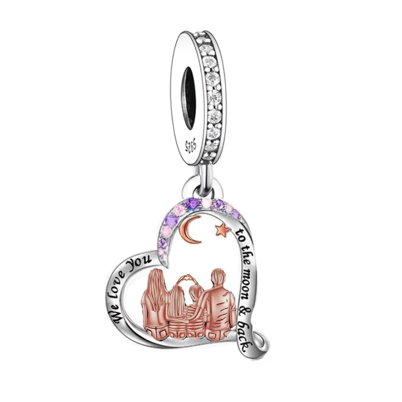 Fit Original Pan Charms Bracelet 925 Sterling Silver Father Daughter Mother Son Family Forever Bead For Making Women Berloque 3