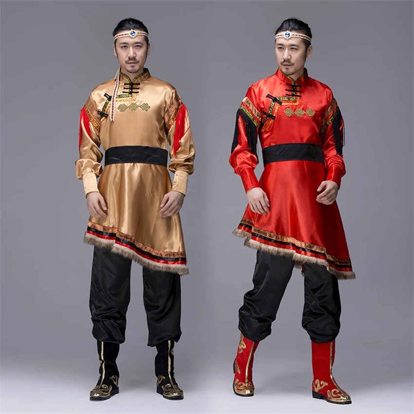 New Traditional Mongolian Costumes for Men Grassland National Genghis Khan Riding Dance Stage Performance Asia Adult Waer