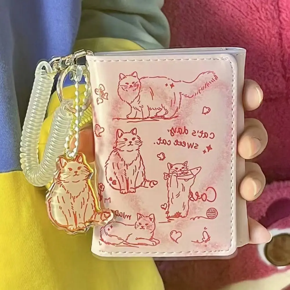 Women Wallets Female Leather Purses Card Holders Graffiti Cat Portable Coin Purse Large Capacity Money Bag