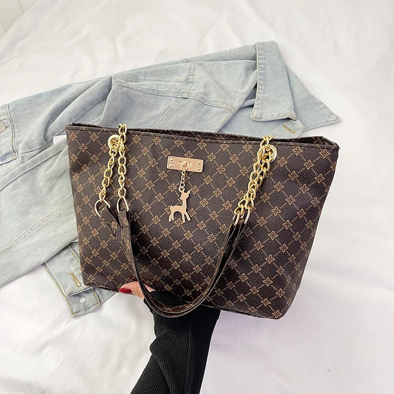 Women's Large Capacity Fashion Tote Bag Luxury Design Handbag Trendy Shoulder Purse with Printing Pattern for Shopping