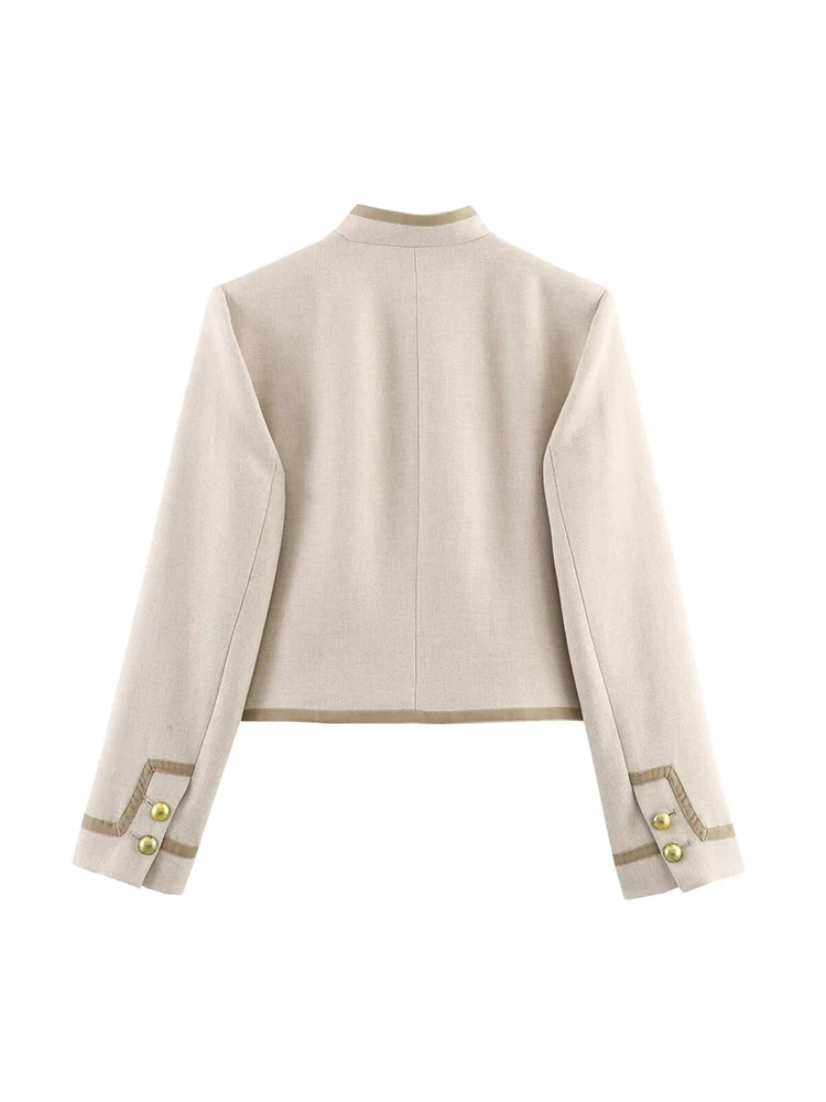 Fashion Half High Collar Coats For Women Chic Long Sleeve Single Breasted Short Jacket 2025 Autumn Winter Female Retro Outerwear