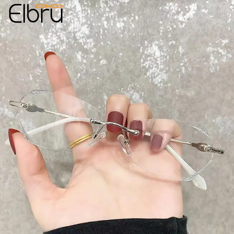 

Elbru Роскошные бескаркасные очки для чтения Женский анти-синий светильник Пресбиопия очки для чтения металлические очки без оправы компьютерные очки