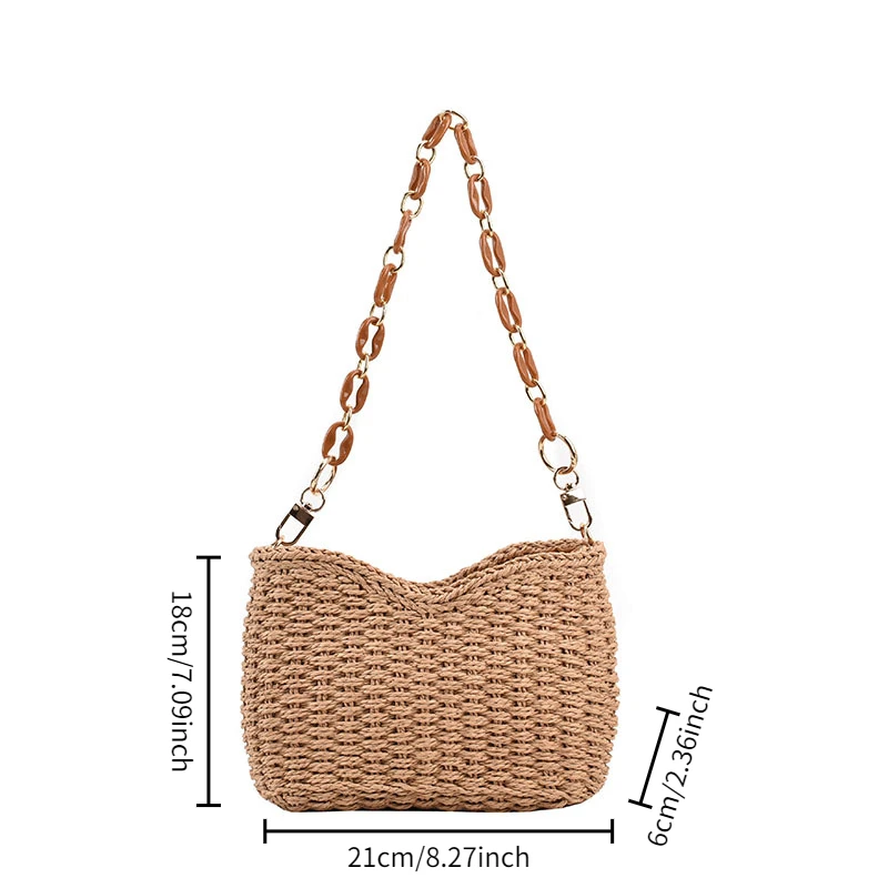 حقيبة يد نسائية صيفية عادية منسوجة يدويًا مع سلسلة...