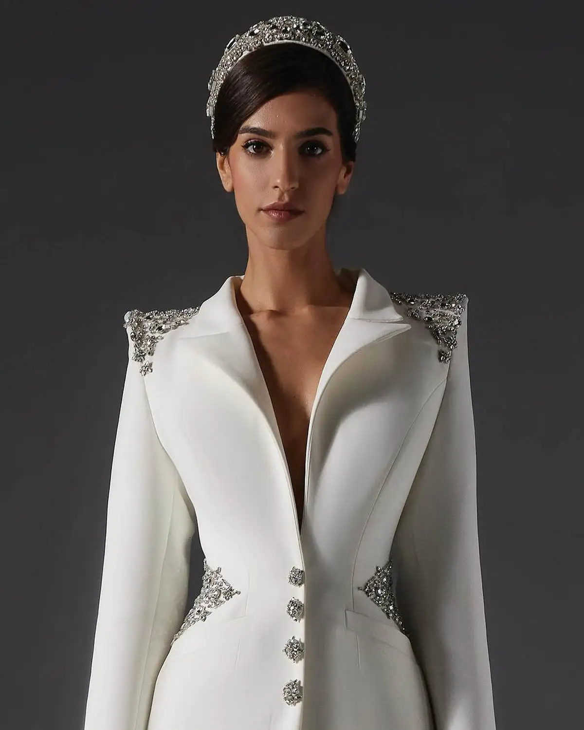Women Long Blazer Dress Slim Fit Beading V Neck Jacket Prom Evening Guest Formal Wear Party Outfits