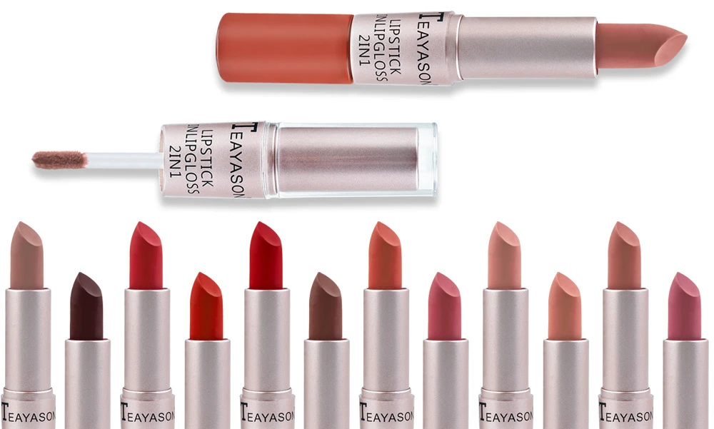 2-in-1 Matte Red Lipstick  Gloss - Long Lasting Velvet Waterproof Makeup