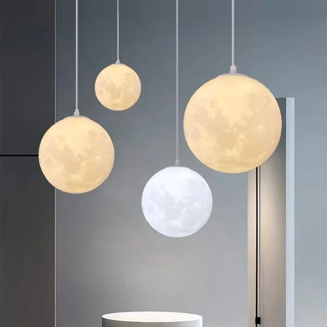 Lámpara de araña Lunar con estampado 3D nórdico, candelabro moderno y minimalista para habitación de niños, comedor, dormitorio, balcón, planeta personalizado 1