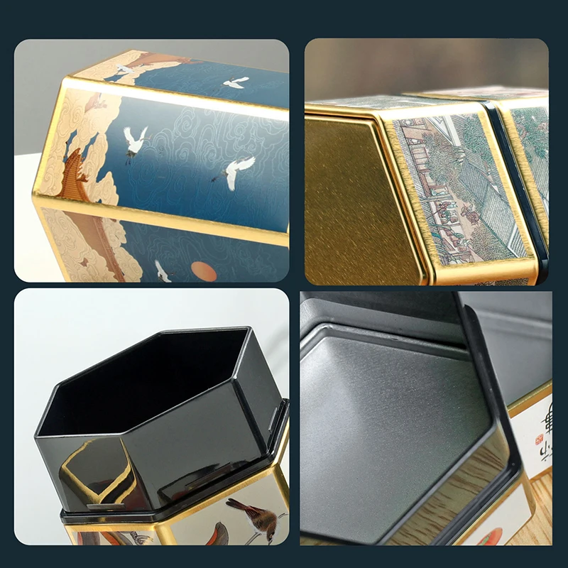 Description Picture 6 of itemCreative Hexagonal Teapot Tin Can Chinese Tinplate Tea Storage Tank Sealed Portable Tea Box Empty Can Tea Set Accessories