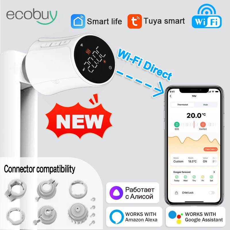 Tuya Wifi /Zigbee Thermostat Radiator Valve TRV Thermostatic Valve Wifi Thermostat Temperature Controller Alexa Google Home