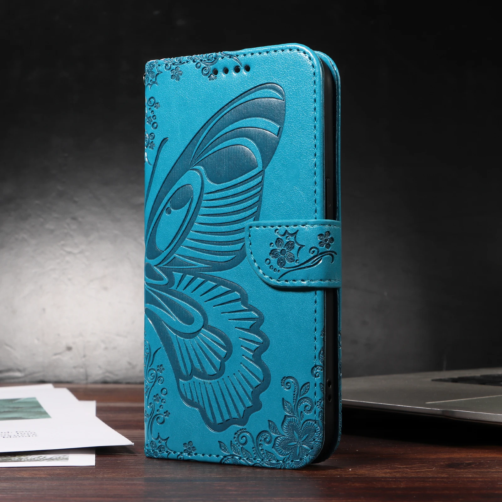Magnetic Leather Wallet Phone Case - Shockproof Butterfly Design Flip Cover