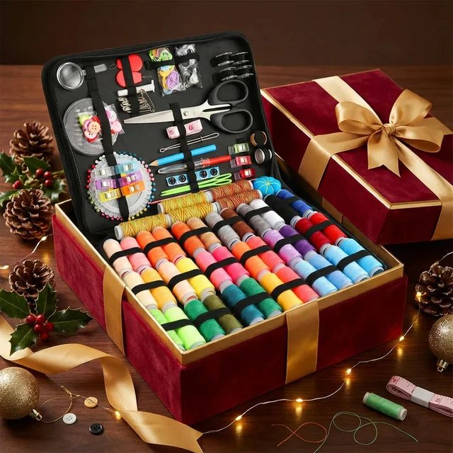 Large Portable Sewing Kit for Home, Complete Set. 20x14cm, with Threads, Needles, Scissors, Compact