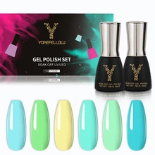 

YOKEFELLOW 6 Pcs Gel Nail Polish Kit , Pastel Paradise Collection Popular Nail Art Design Soak Off LED Summer Nail Polish Gel