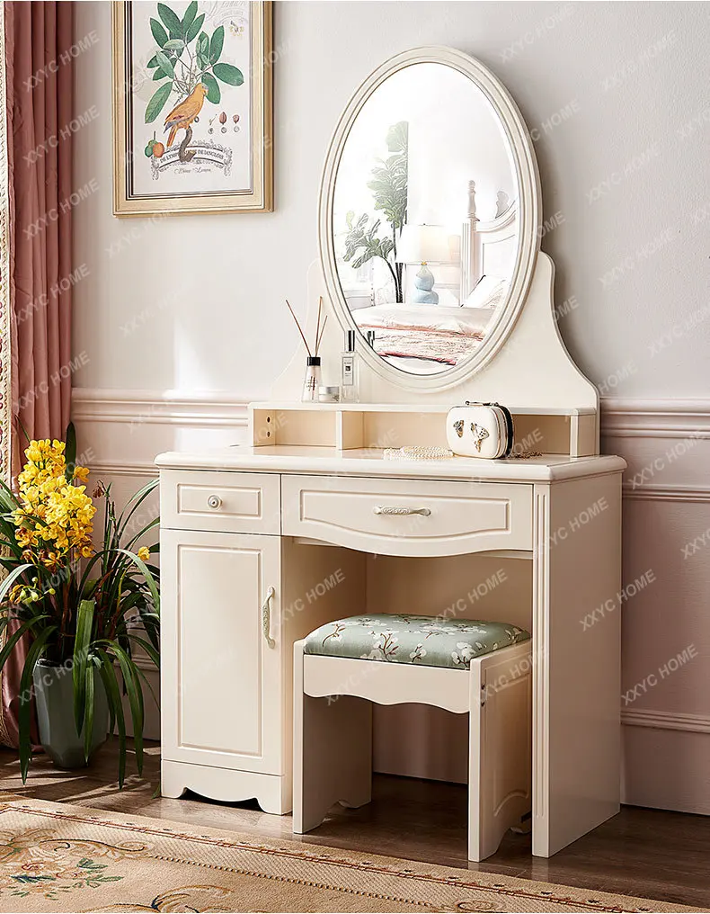 Dressing Table Bedroom Makeup Cabinet Korean Style Pastoral Makeup Table with Stool Set