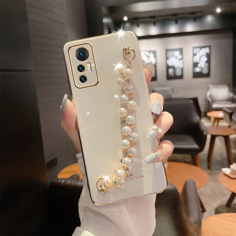 Luxury Diamond Pearl Bracelet Chain Painting Case For Xiaomi Mi 12 Pro Lite Coque Soft Silicone Cover
