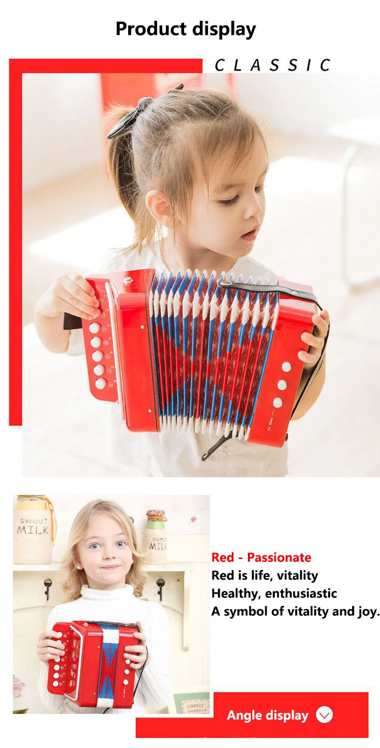 Description Picture 5 of itemOrgan 7 Keys, 2 Bass Children's Accordions, Adult Beginners' Puzzle, Small Instrument Early Education  Instrumento Musical
