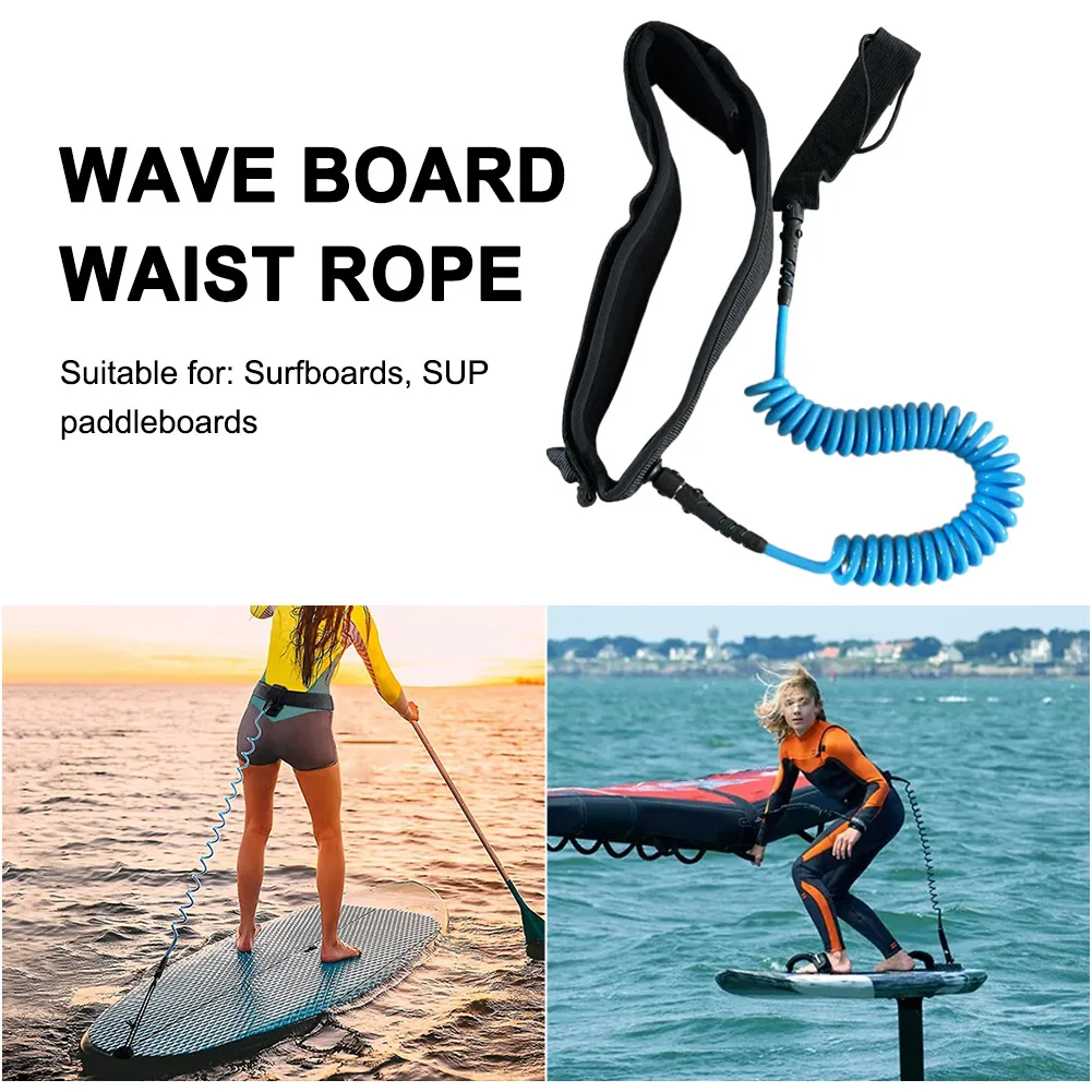 Surf Safety Waist Rope Coiled Leash Maximum Tensile Length Up To 10 Feet Adjustable Coiled Surfing Leash for Stand Paddle Boards