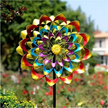 Rainbow Metal Windmill Wind Spinner – Cast Iron Garden Stake Lawn & Yard Decoration 1