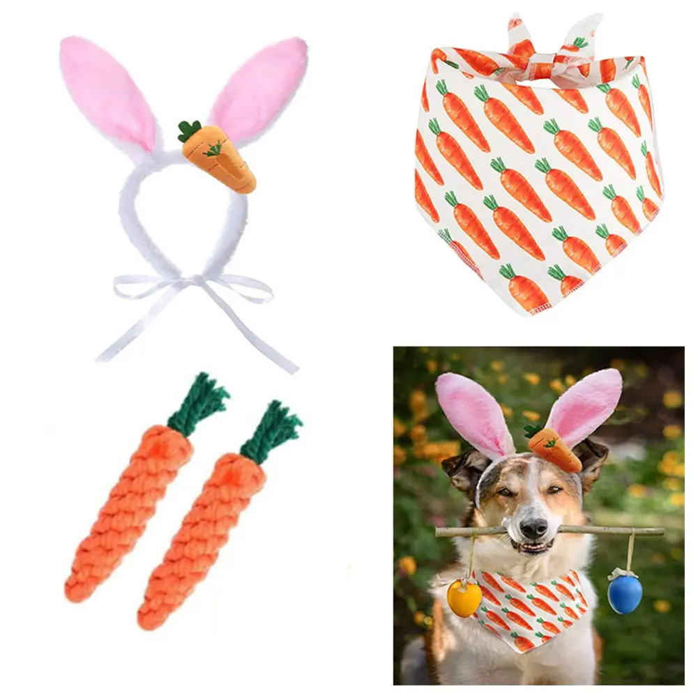 Easter Rabbit Cosplay Pet Carrot Headband Bibs Scarf Dog Cat Puppy Costume Accessories Props Outfits Halloween Fantasia Party