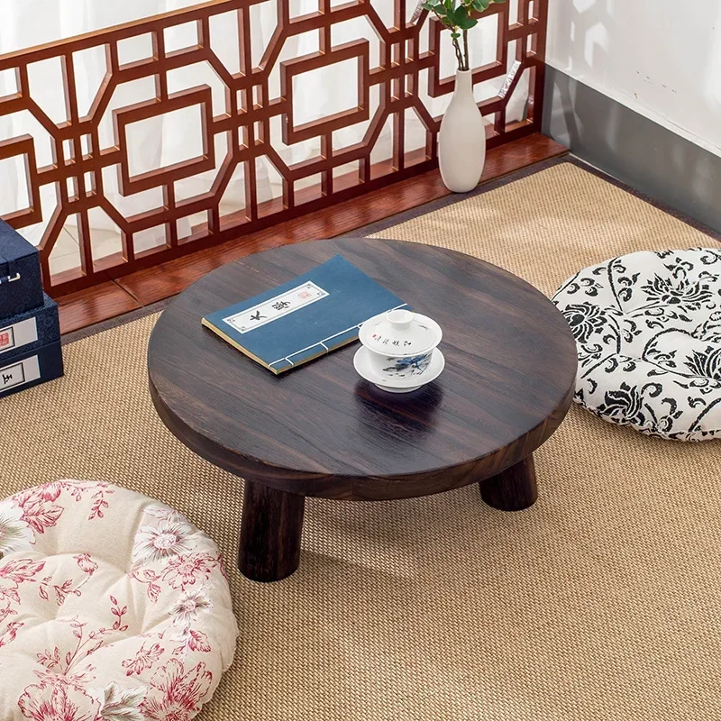 thumbnail image 1 of Mesa pequeña con ventanal simple y moderna, mini mesa redonda de madera maciza, mesa de centro pequeña de arroz tatami baja, J, 1 of 3