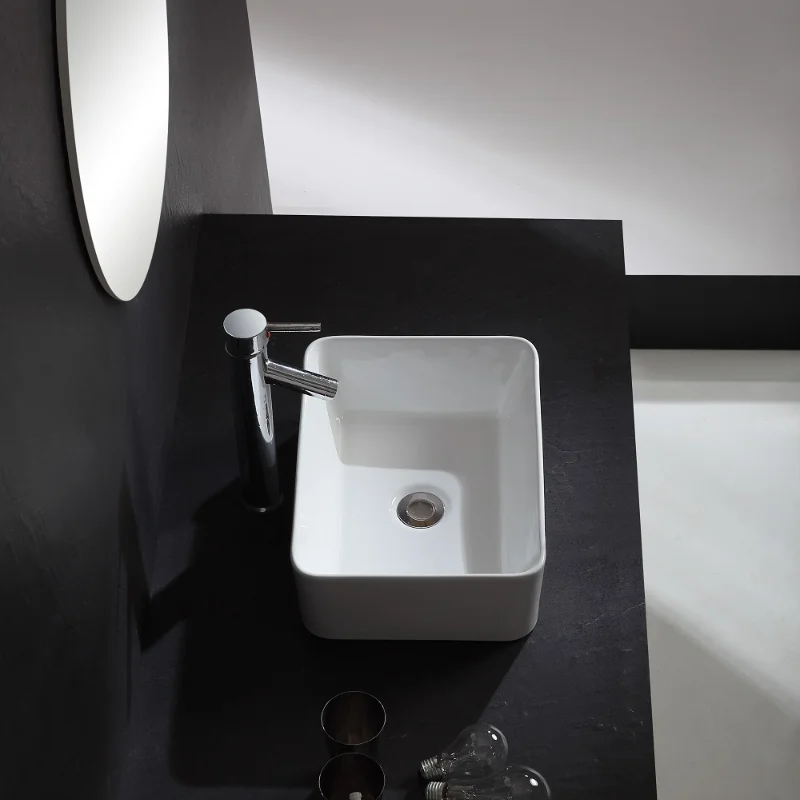 Rectangular Vessel Sink White Bathroom Sink Countertop Ceramic Ceramic Small Bowl Countertop Vanity Art Basin