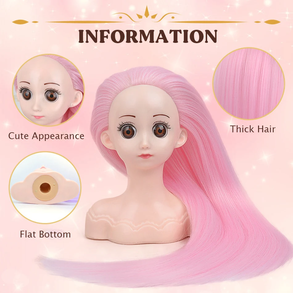 Children\'s Mannequin Head With Synthetic Hair For Hair Training Styling Solon Hairdresser Dummy Doll Head For Practice Hairstyle