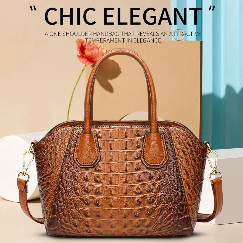 High Quality Vintage Hand Bags for Women Pu Leather Crocodile Pattern Fashion Elegant HandBags Ladies European American Style