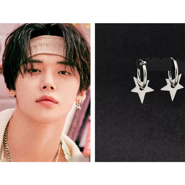 A Pair KPOP YEONJUN Earrings Star Titanium Steel INS Style
