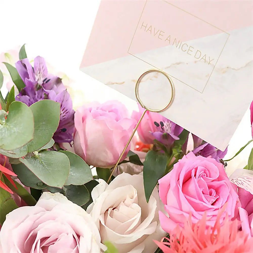 10PCS Metal Gold Flower Bouquet Card Holder Stick Cake Card Stick Clips Wrapping Wedding Party DIY Handmade Gifts Supplies flower bouquet card holders