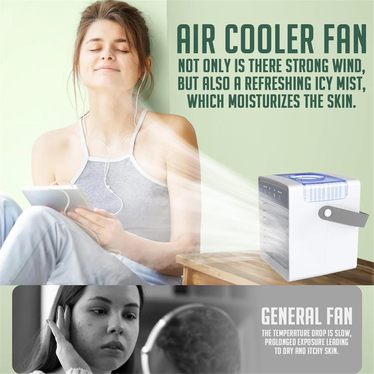 Portable Air Conditioners, USB Personal Mini Air Conditioner , Evaporative Air Cooler with Misting, for Room, Tent,Car