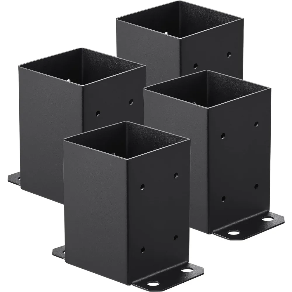 4x4 Post Base 4 Pcs, Inner Size 3.6"x3.6" Brackets, Heavy Duty Powder-Coated Anchor Matte Black Wood