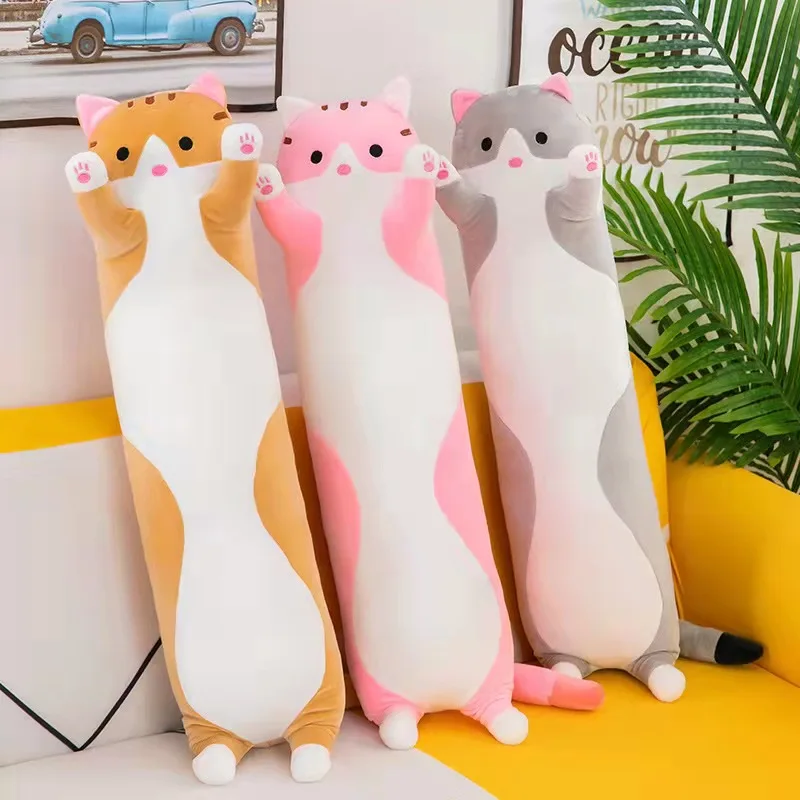 50cm Cute Soft Long Cat Pillow Plush Toys Stuffed Pause Office Nap Pillow Bed Sleep Pillow Home Decor Gift Doll for Kids Girl