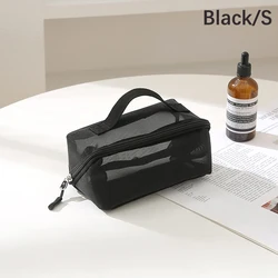Compact Black Mesh Cosmetic Bag Set - Portable Travel Makeup and Toiletry Organizer (BlackS)