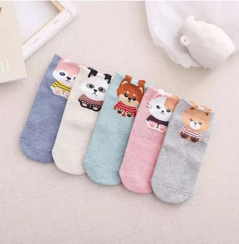 5 Paar Niedliche Cartoon-Haustier-Socken für Frauen, Koreanischer Stil, Frühlings- und Sommer-Baumwollsocken mit Katzen, Hunden und Füchsen – Detail 21