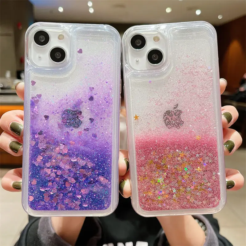 รูปสินค้า เคสใสกันกระแทก กลิตเตอร์หัวใจ สำหรับ iPhone 16/15/14/13/12/11