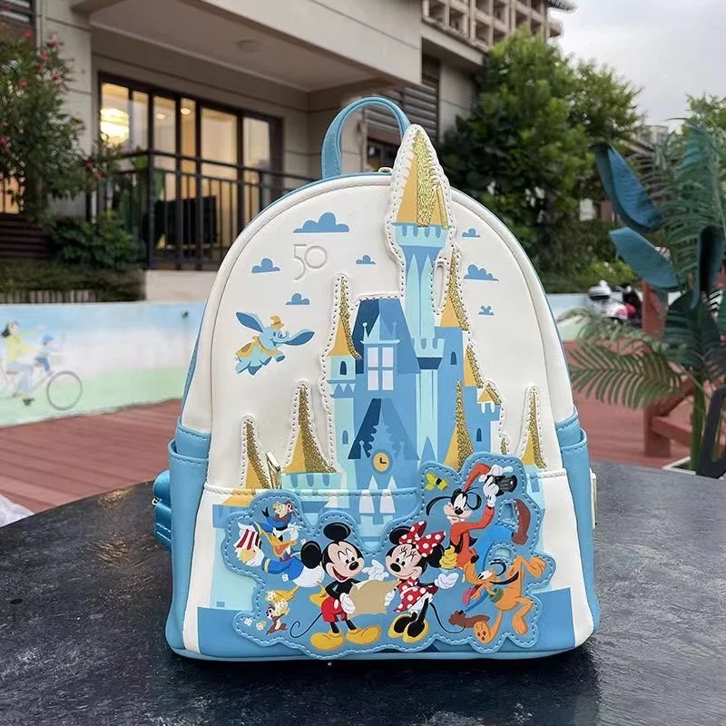 

Disney Loungefly 50th Anniversary Kawaii Backpacks Mini Castle Mickey Friends Rucksack Leather Woman's School Bags Gifts