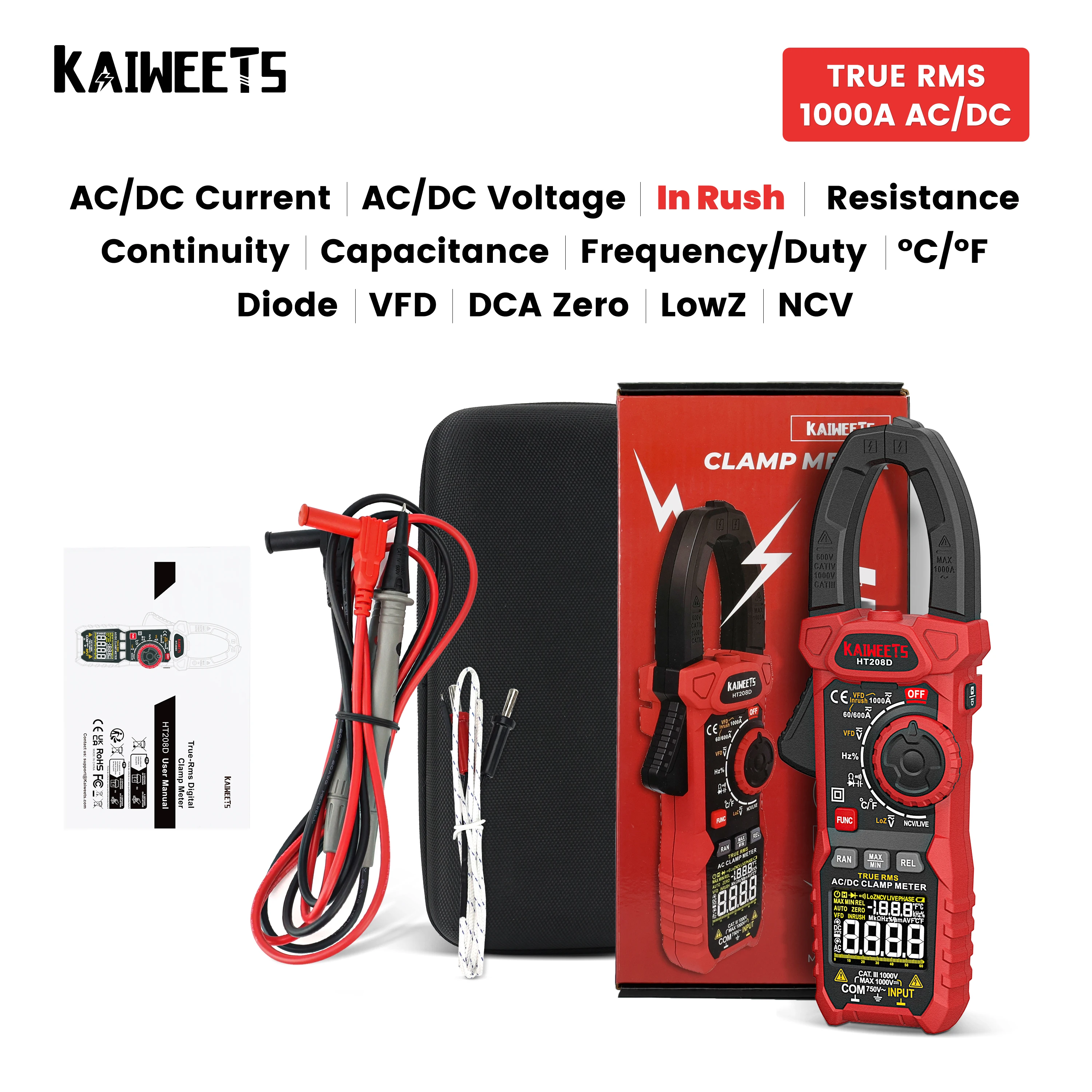 1000A AC DC Digital Clamp Meter Multimeter Pinza Amperimetrica True RMS  High Precision Capacitance NCV Ohm Hz Tester AliExpress