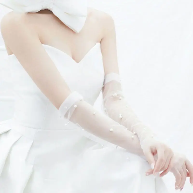 Tanio Prosta suknia ślubna cienka siatka białe rękawiczki