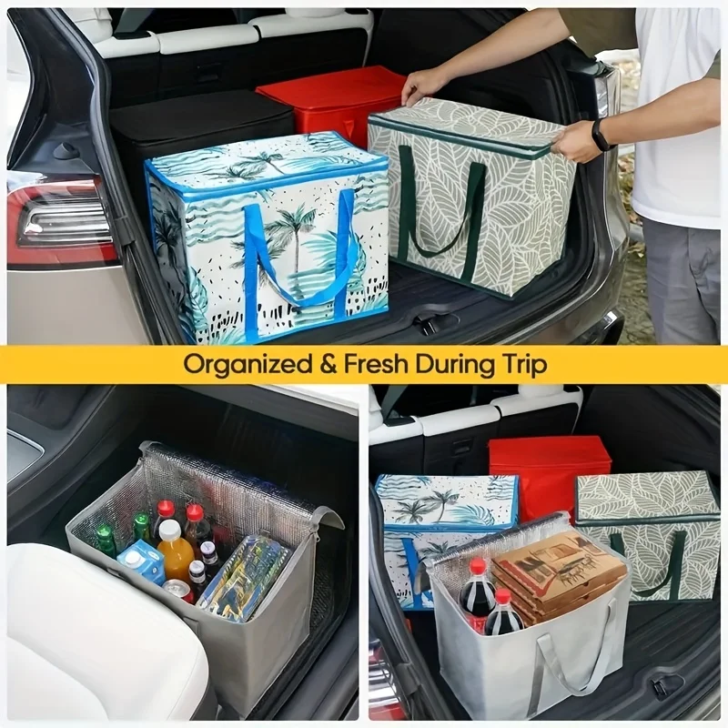 Large Reusable Grocery Bag - Keeps Food Hot/Cold for Hours, Durable Zipper Top, Spacious Interior with Storage Pockets 5