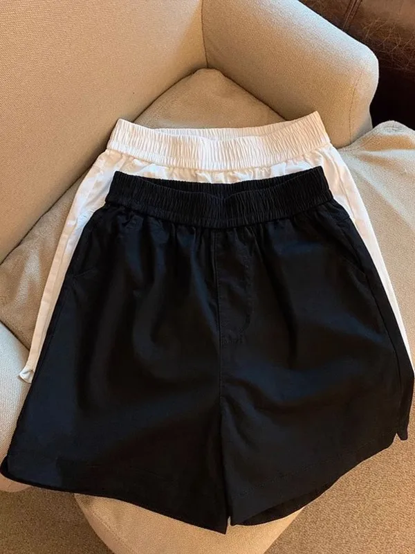 plus Size Elastic Waist Thin Summer ort Pants Women Loose Wide Leg Casual Trousers High Waist ort Length Faionable