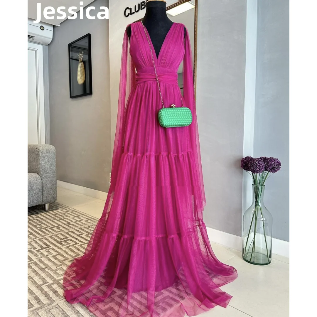 

Jessica Purple Prom Dresses V-neck Tulle Prom Dress 2024 Vestidos De Fiesta Elegant Ladies A-line Formal Dinner Party Dresses