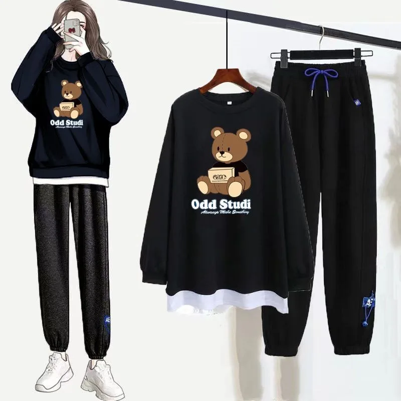 Set 2023 New Autumn Winter Sweater Long sleeved Female Student Loose Sweatpants Age Reducing Fashion Two Piece Set Fashion