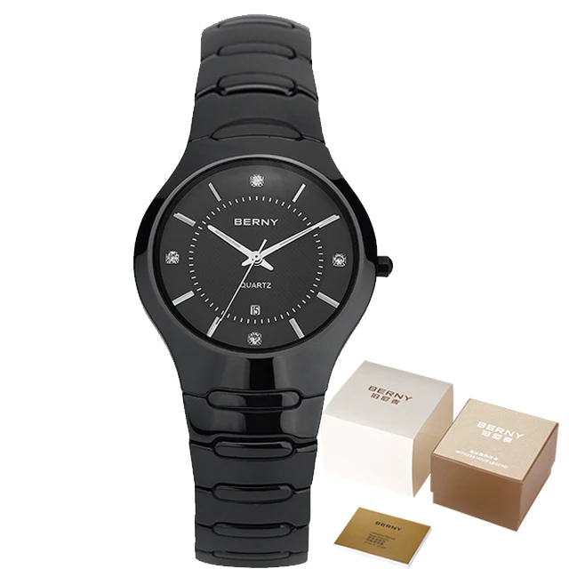 BERNY Black Ceramic Quartz Watch Sapphire Crystal Couple Wristwatch