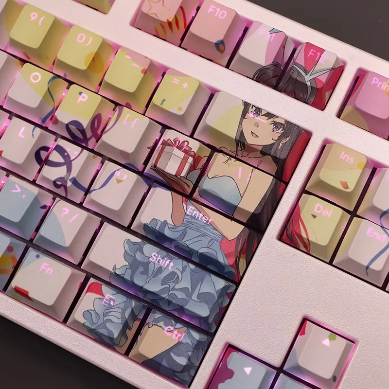 Sakurajima Mai Anime Keycap Pbt Sublimação de Corante Backlit Desenhos Animados Gaming Key Caps para Ansi 61 87 104 108 Chaves Set - Imagem 2
