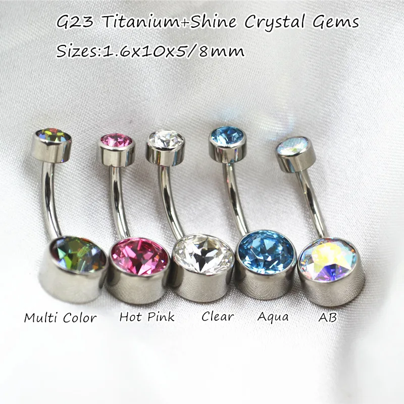 

10PCS Body Jewelry-G23 Titanium Shine Crystal Gems Navel Belly Button Body Piercing Jewelry Navel Curve Barbells Belly Rings